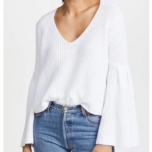 White Free People V neck bell sleeve sweater